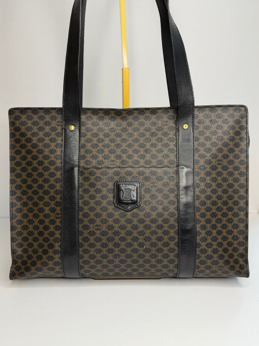 Pre-owned Celine black x brown macadam canvas tote