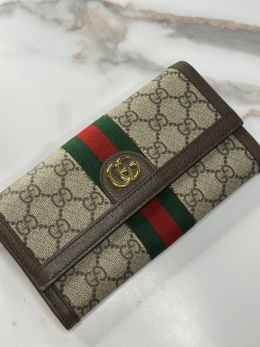 Pre-owned Gucci Ophidia Continental Wallet GG beige Coated Canvas