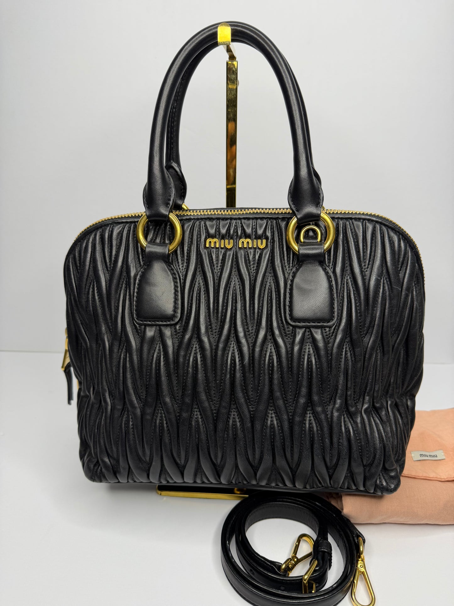 Pre-owned Miu Miu Leather Matelasse Bauletto Black two way tote