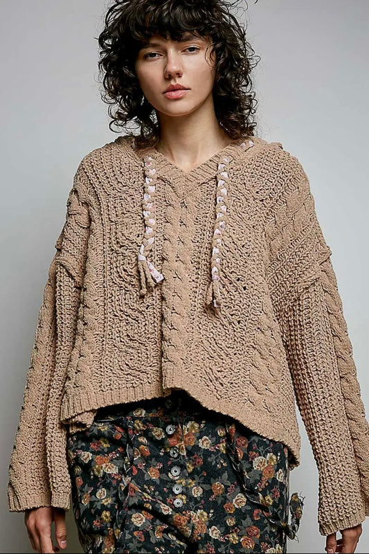 Caramel oversize cable knit sweater