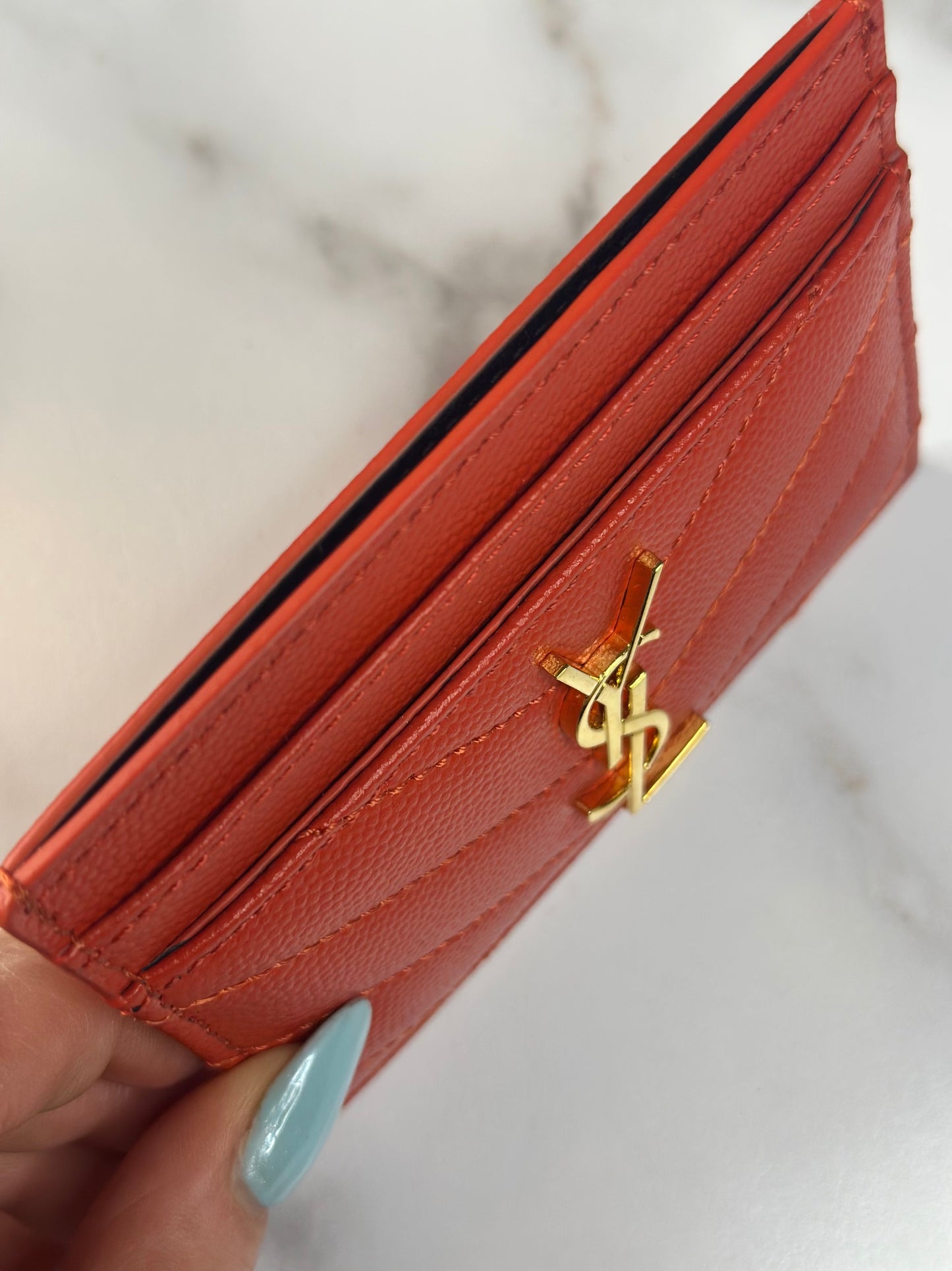 Pre-owned Saint Laurent grain de poudre leather card holder