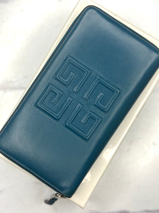 Pre-owned Givenchy dark teal leather zippy wallet