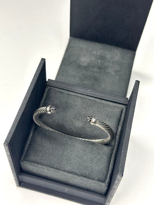Pre-owned David Yurman Classic Bracelet Black Diamonds with Sterling Silver