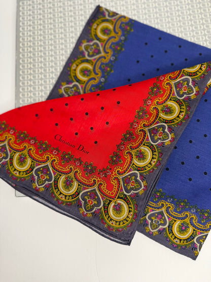 Pre-owned Christian Dior cotton Paisley and polkadot handkerchief set