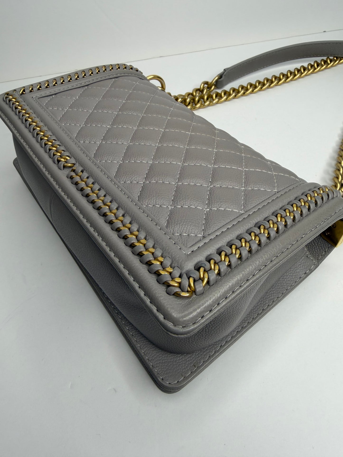 Pre-owned Chanel oy Flap Bag Quilted Caviar with Whipstitch Chain