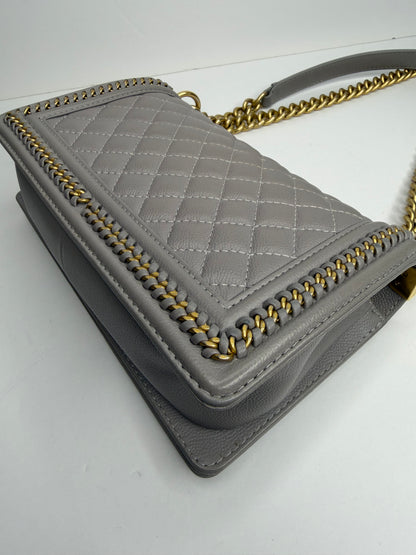 Pre-owned Chanel oy Flap Bag Quilted Caviar with Whipstitch Chain