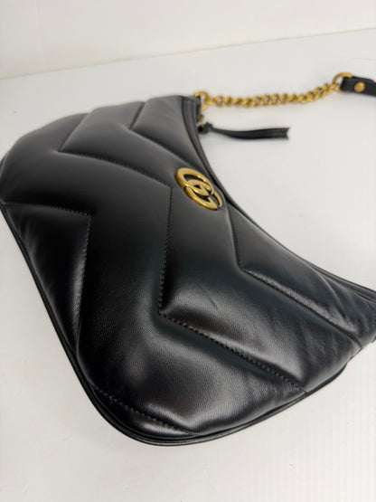 Pre-owned Gucci GG Marmont Chain Moon Hobo Matelasse Leather Small
