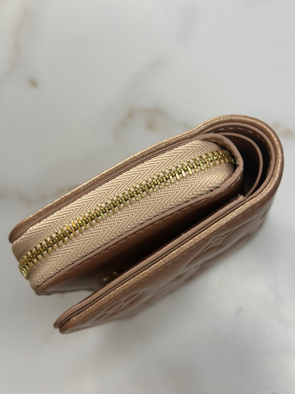 Pre-owned Louis Vuitton Lambskin Embossed Monogram Lou Coussin Wallet Rose Gold