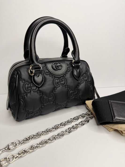 Pre-owned Gucci GG Black Leather & nylon Top Handle two way tote