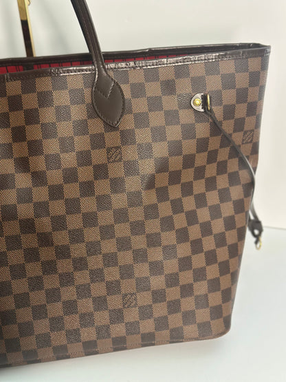 Pre-owned Louis Vuitton Damier Ebene neverfull GM w/pouch tote