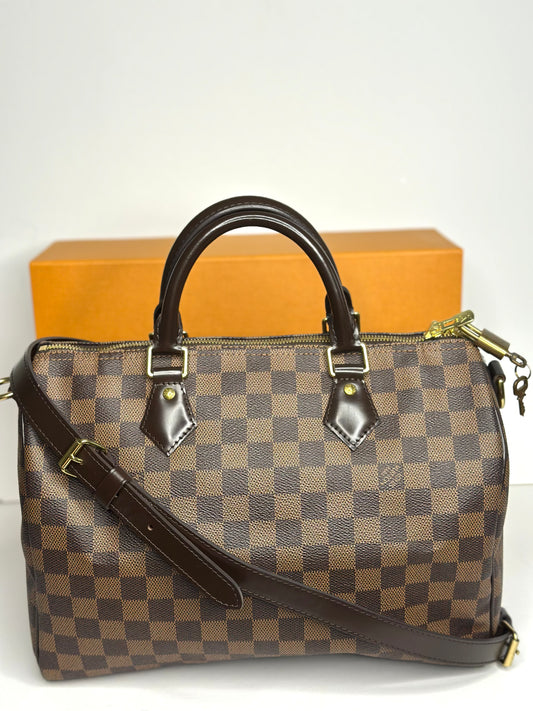Pre-owned Louis Vuitton Damier Ebene Canvas speedy 30 bandolier crossbody