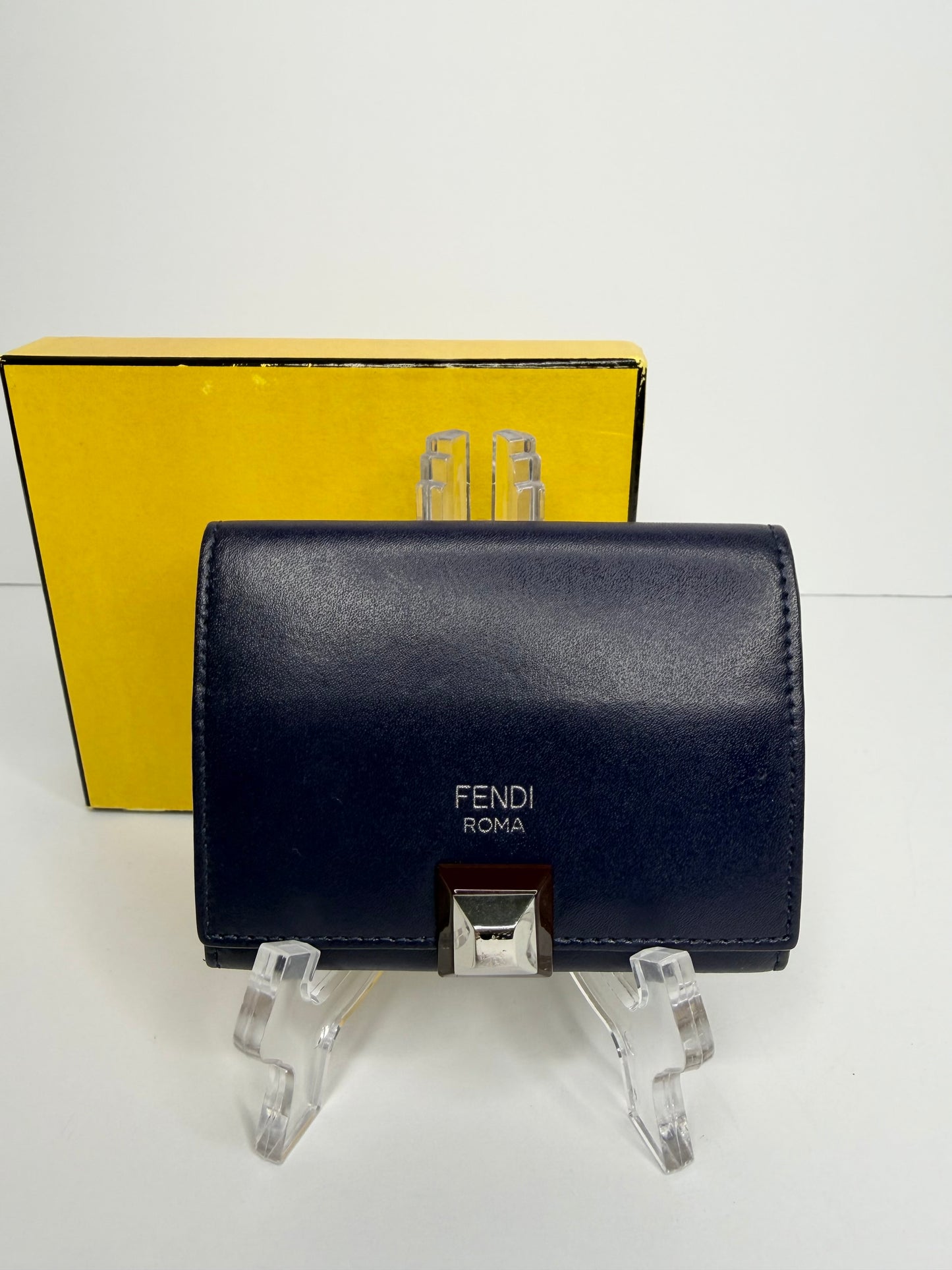 Pre-owned Fendi dark blue Kan I compact wallet