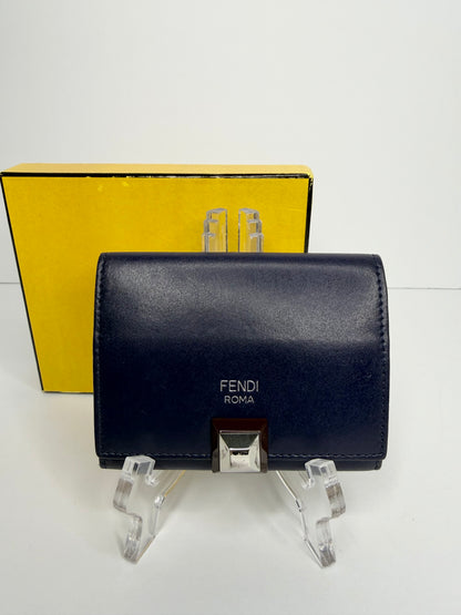 Pre-owned Fendi dark blue Kan I compact wallet