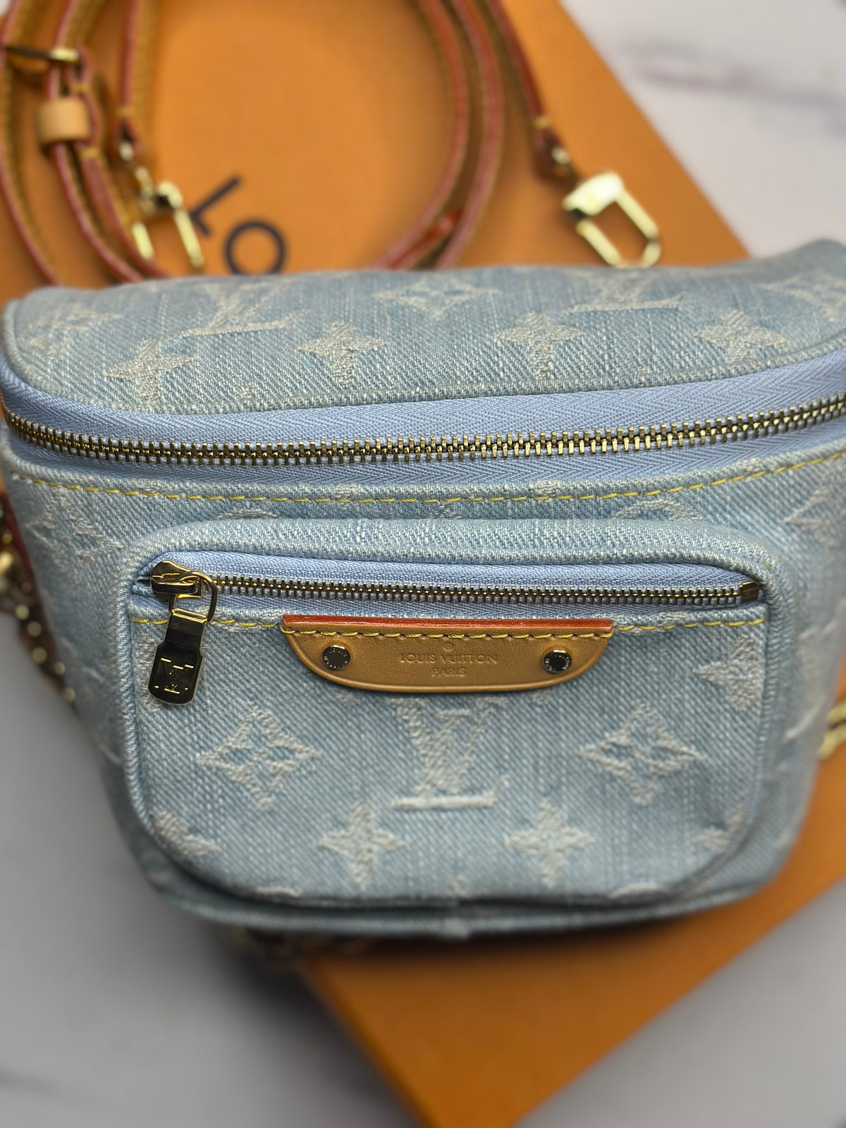 Pre-owned Louis Vuitton Limited, edition denim mini bum bag
