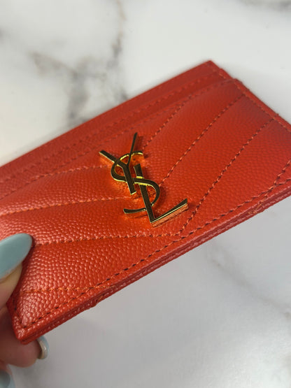 Pre-owned Saint Laurent grain de poudre leather card holder