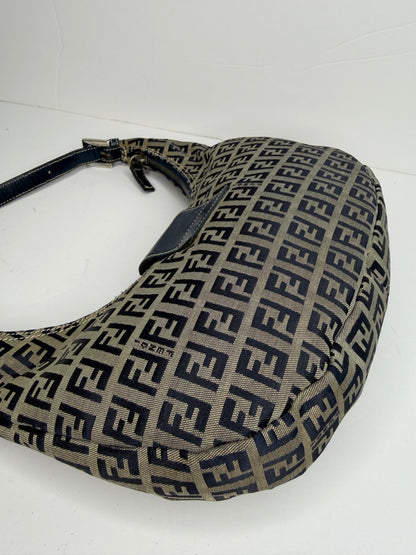 Pre-owned Fendi Fendi Zucca Mama Half Moon Navy Shoulder Bag