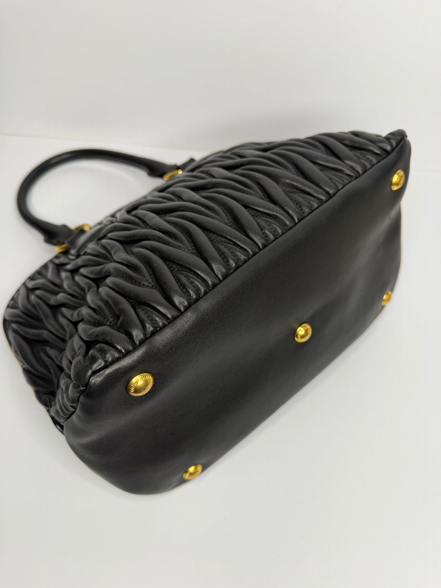 Pre-owned Miu Miu Leather Matelasse Bauletto Black two way tote