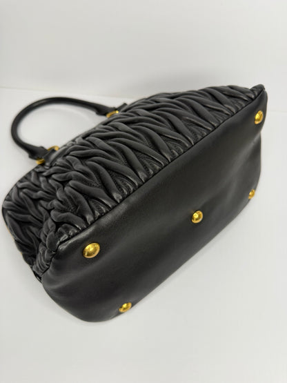 Pre-owned Miu Miu Leather Matelasse Bauletto Black two way tote