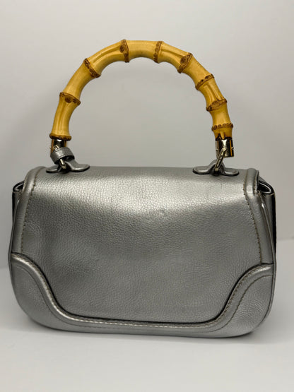 Pre-owned Gucci Metallic Calfskin Medium New Bamboo Top Handle Bag Silver