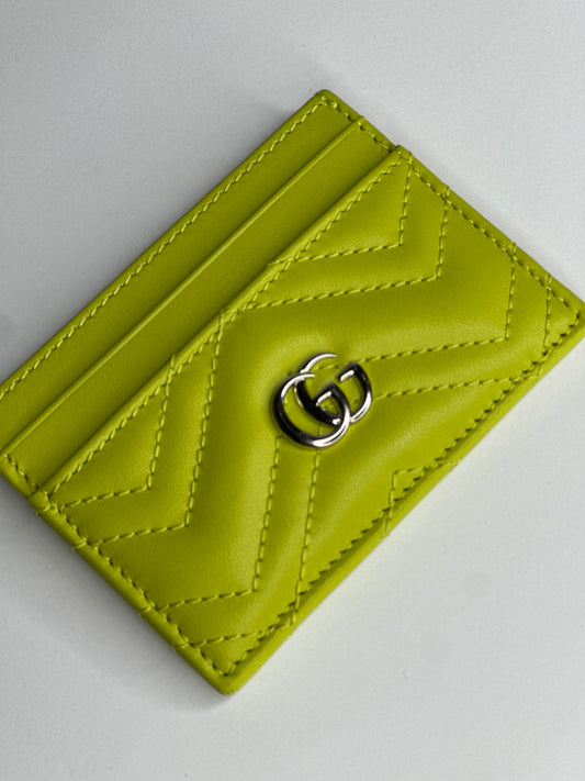 Pre-owned Gucci GG Marmont neon  Green leather card holder