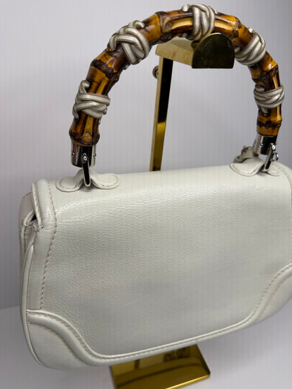 Pre-owned Gucci Bamboo Top Handle Bag Leather white leather