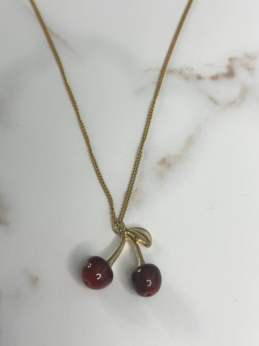 Resin cherry necklace