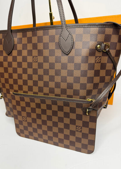 Pre-owned Louis Vuitton Damier Ebene Canvas micro chipped neverfull MM tote