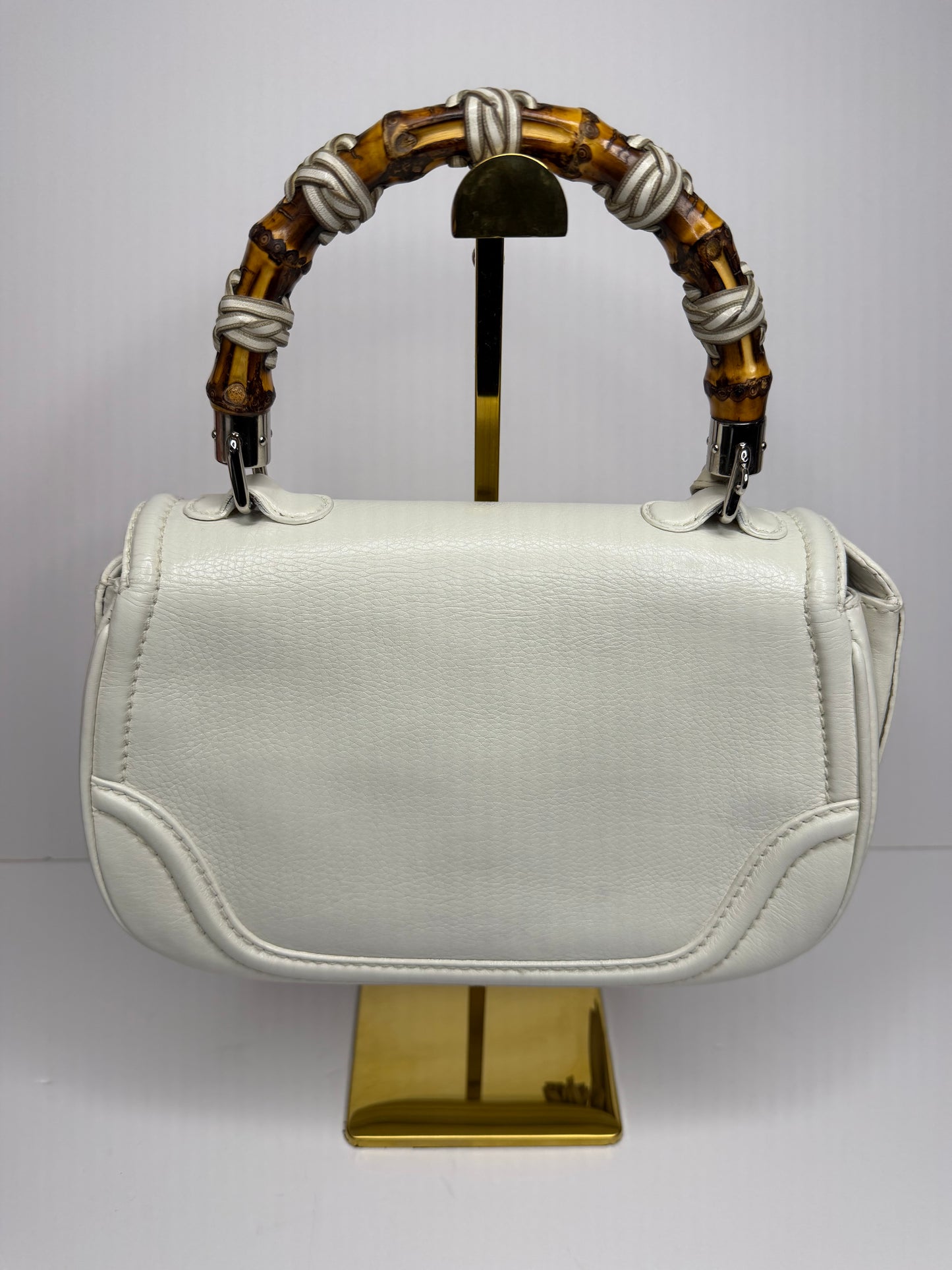 Pre-owned Gucci Bamboo Top Handle Bag Leather white leather