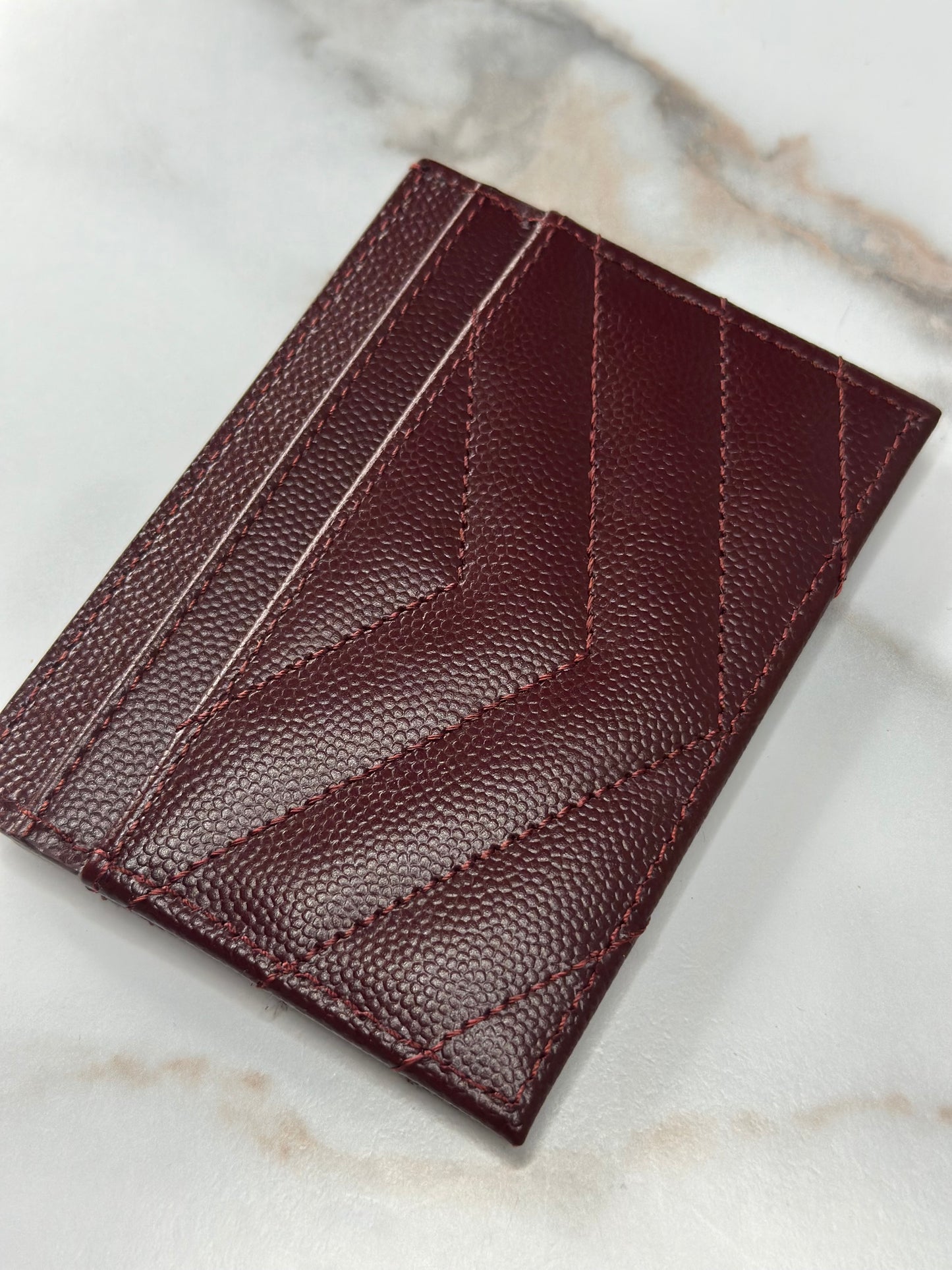 Pre-owned Saint Laurent Bordeaux grain de poudre leather card holder