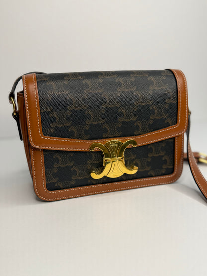 Pre-owned Celine TEEN TRIOMPHE BAG IN TRIOMPHE CANVAS AND CALFSKIN crossbody