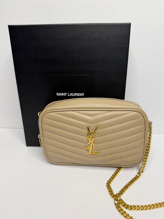 Pre-owned Saint Laurent Lou Mini YSL Camera Bag in Smooth Quilted beige Leather