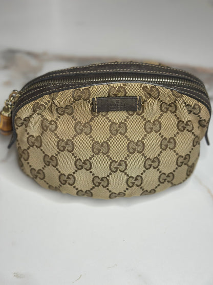 Pre-owned Gucci GG Canvas bamboo cosmetic pouch