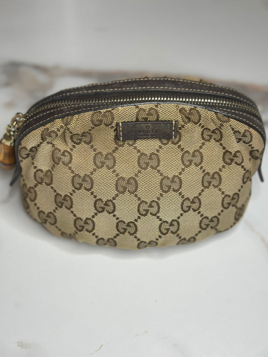 Pre-owned Gucci GG Canvas bamboo cosmetic pouch