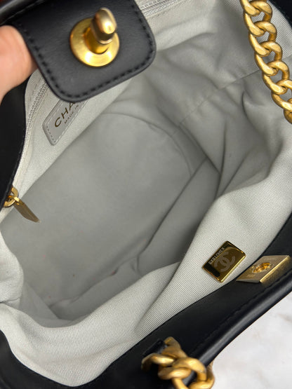 Pre-owned Chanel Coco Mark Chain Shoulder Bag Tote Tweed Leather Black Gray Multicolor Gold Hardware