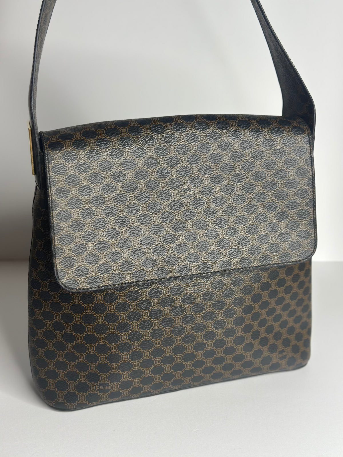 Pre-owned Celine black x brown macadam canvas shoulder bag