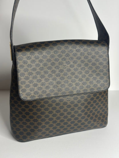 Pre-owned Celine black x brown macadam canvas shoulder bag