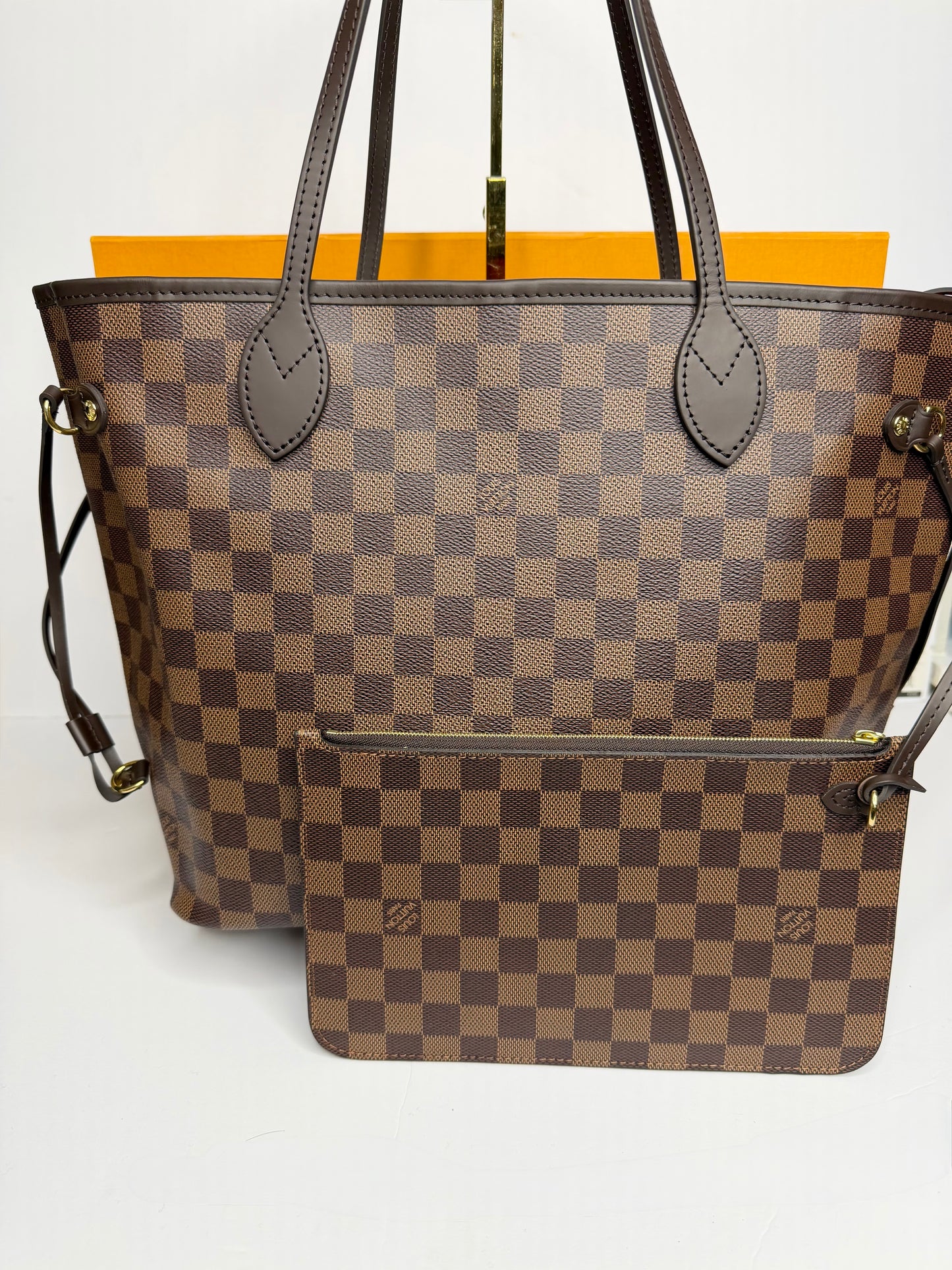 Pre-owned Louis Vuitton Damier Ebene Canvas micro chipped neverfull MM tote