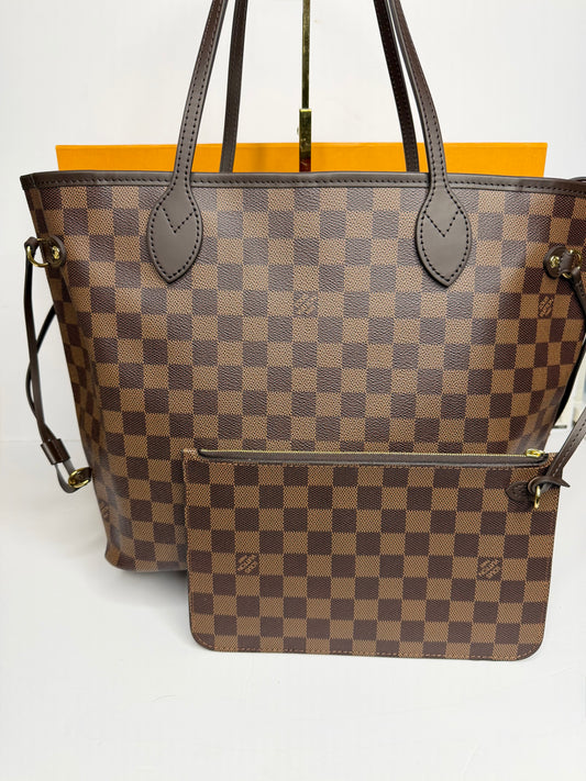 Pre-owned Louis Vuitton Damier Ebene Canvas micro chipped neverfull MM tote