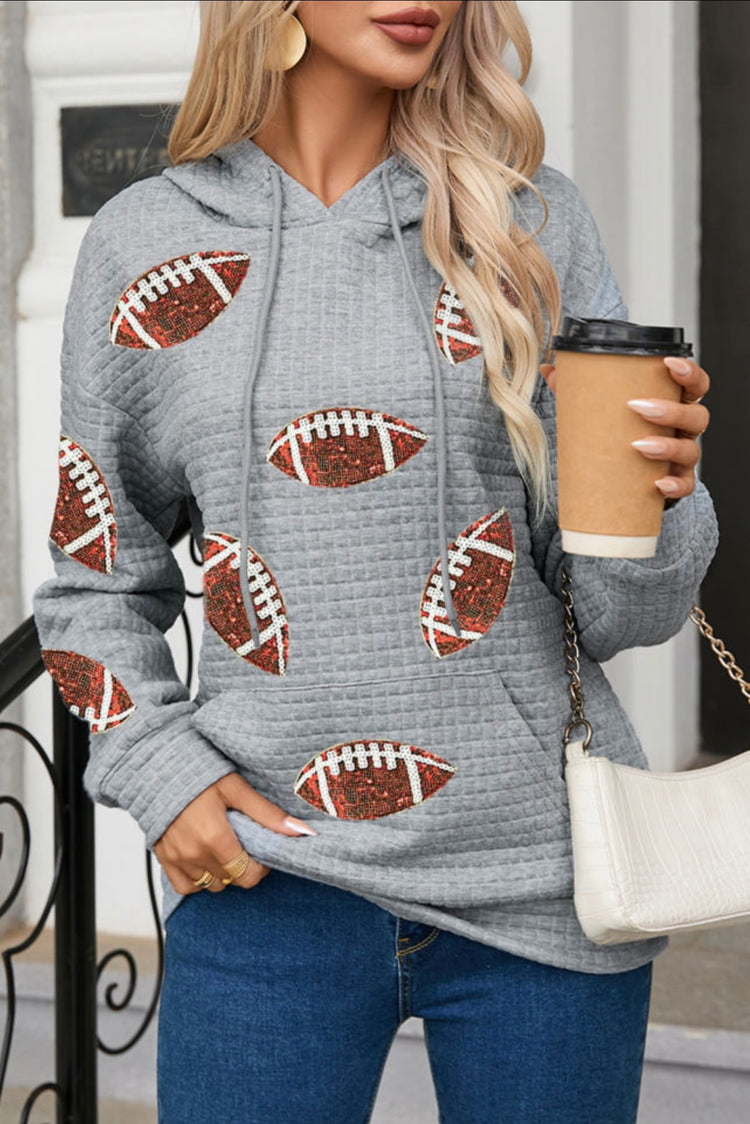 Gray Sequin Football Hoodie