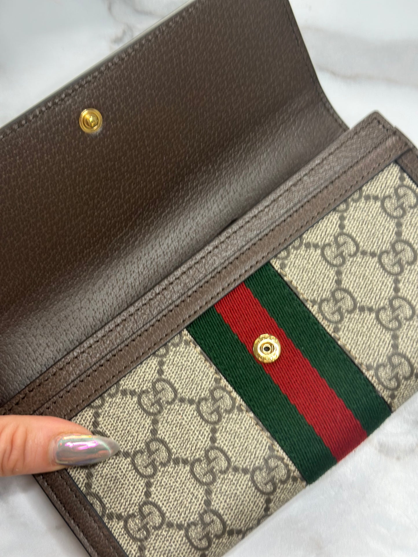 Pre-owned Gucci GG Ophidia supreme canvas long wallet