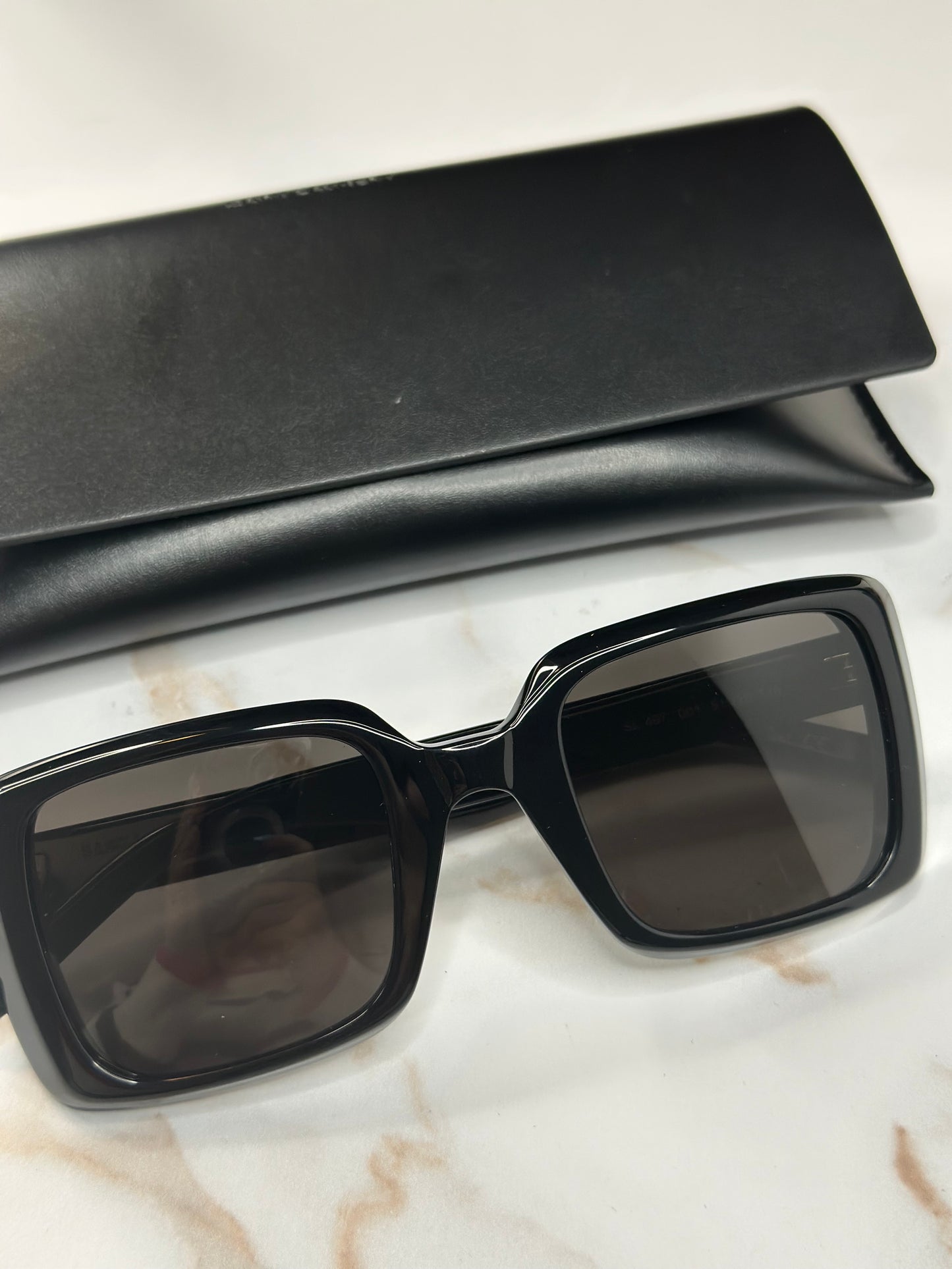 Pre-owned Saint Laurent 56MM shiny black geometric sunglasses