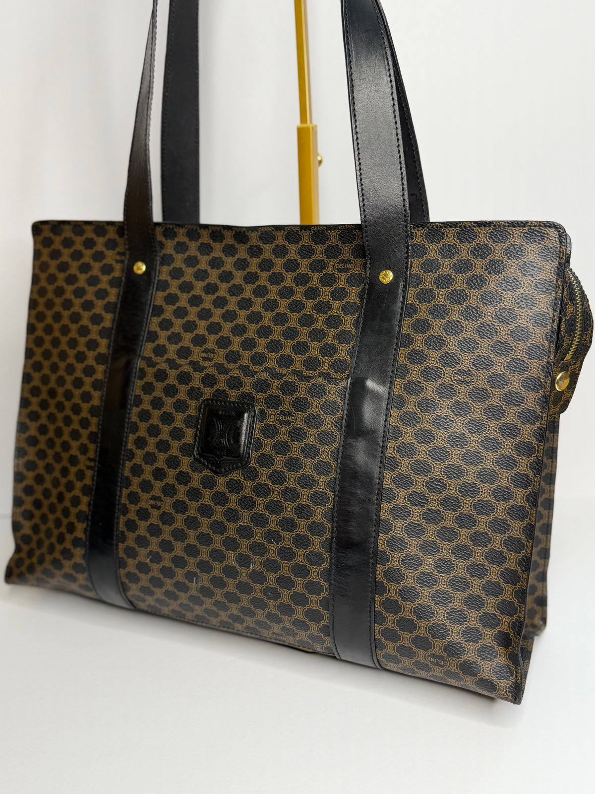 Pre-owned Celine black x brown macadam canvas tote