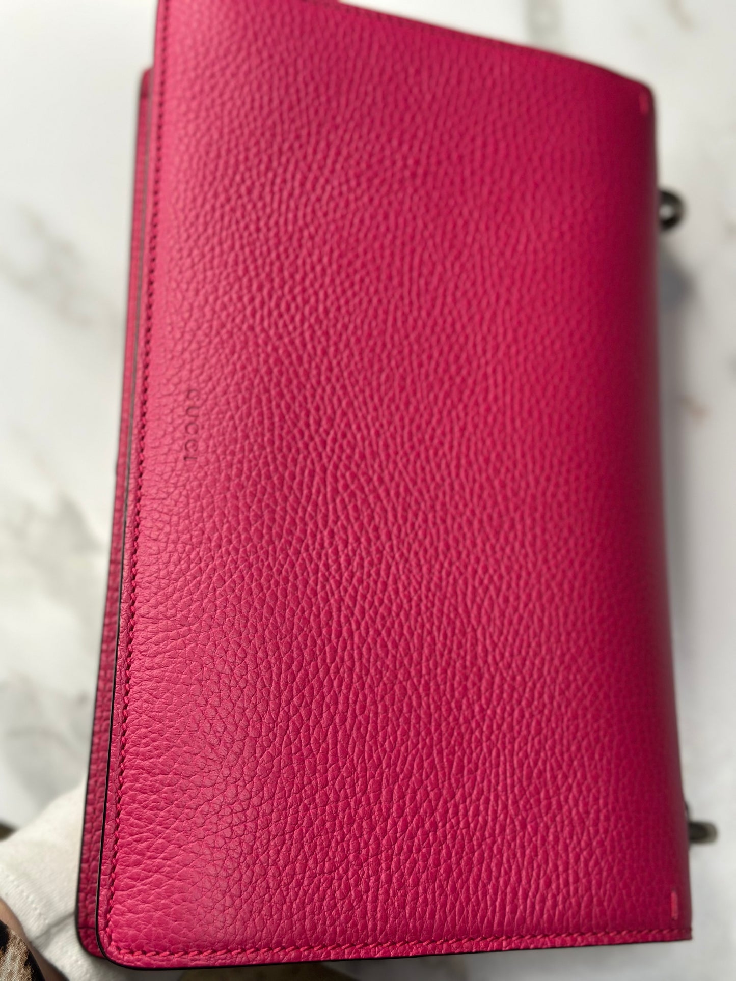 Pre-owned Gucci Hot Pink Leather Medium Dionysus Shoulder bag w/Crystal embellishments