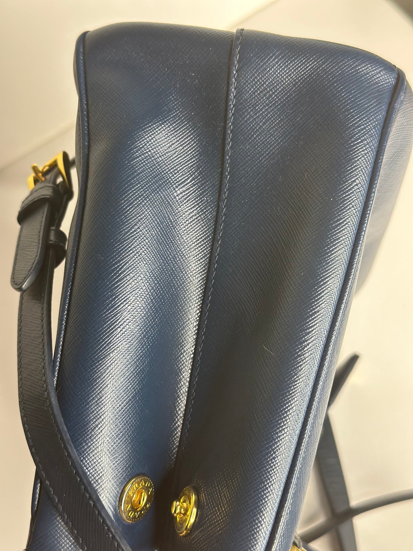 Pre-owned Prada Blue Saffiano Leather Medium Double Zip luxe two way tote