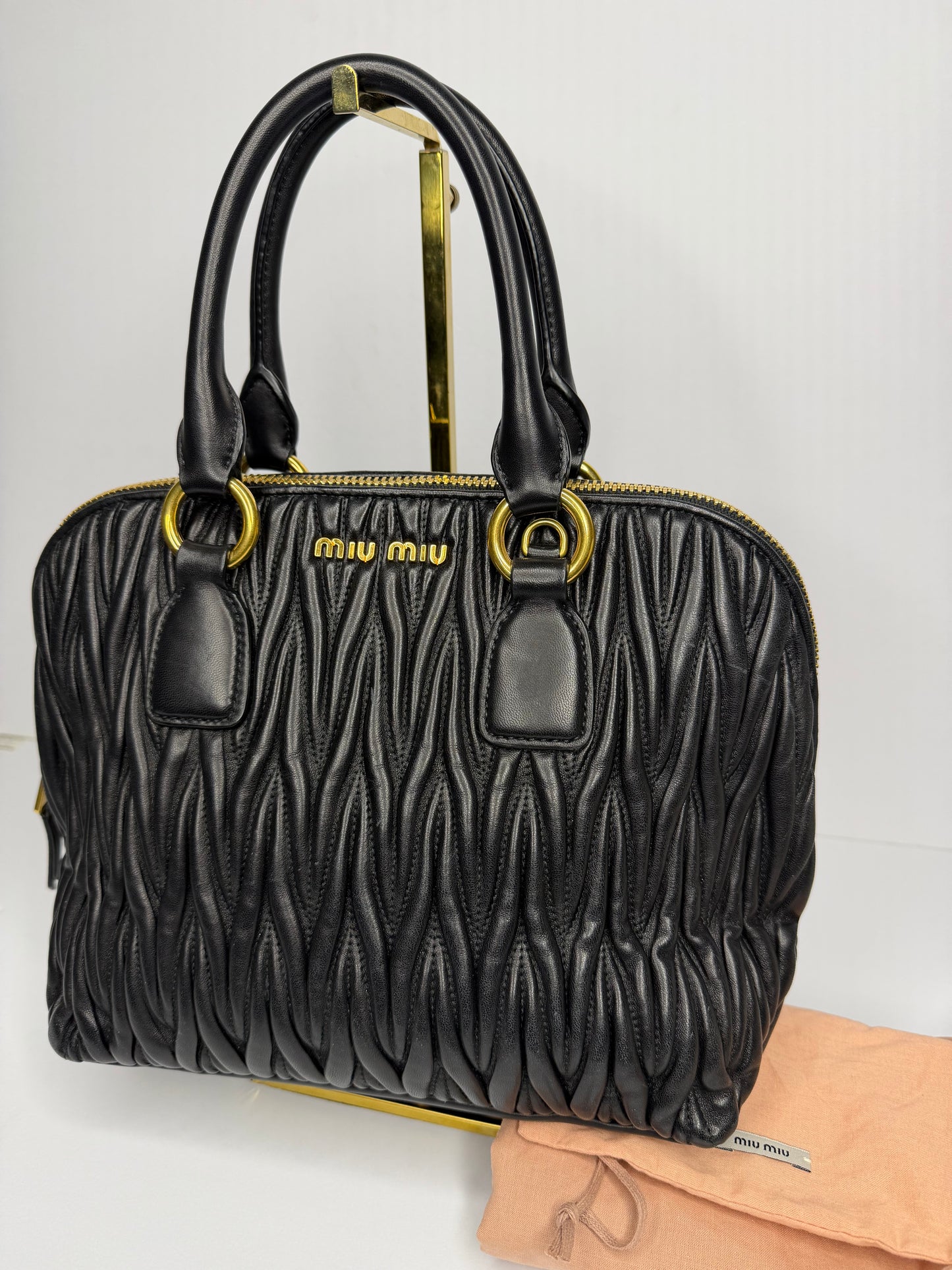 Pre-owned Miu Miu Leather Matelasse Bauletto Black two way tote