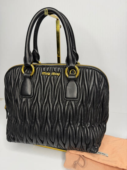 Pre-owned Miu Miu Leather Matelasse Bauletto Black two way tote