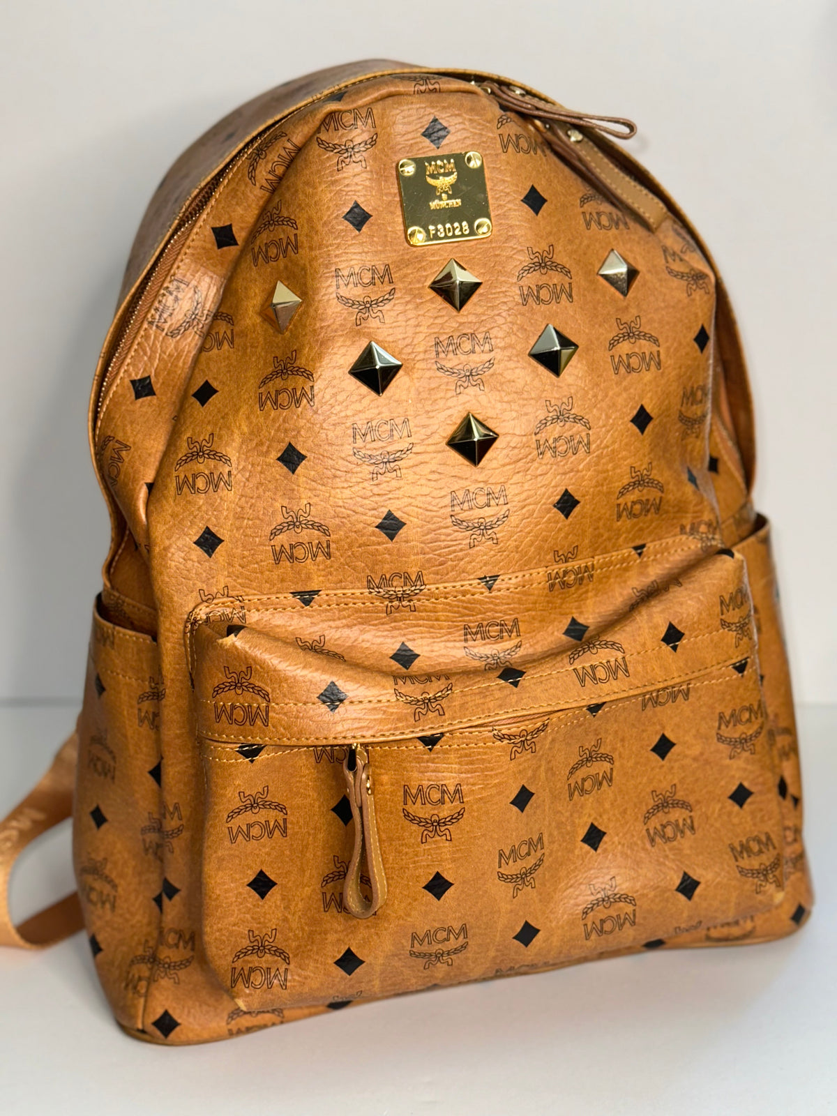 Pre-owned MCM stark visetos canvas studded backpack