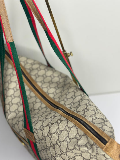 Pre-owned Gucci Vintage GG Plus canvas Sherry line weekender tote