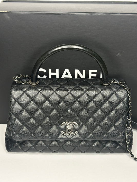 Pre-owned Chanel 2017 Caviar CoCo medium Top Handle w/ Ruthenium hardware