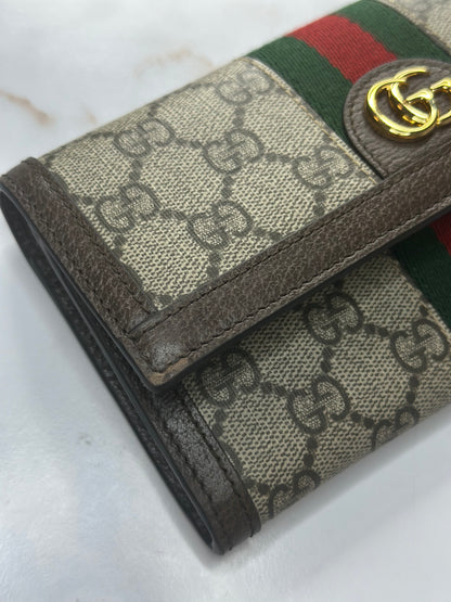 Pre-owned Gucci Ophidia Continental Wallet GG beige Coated Canvas